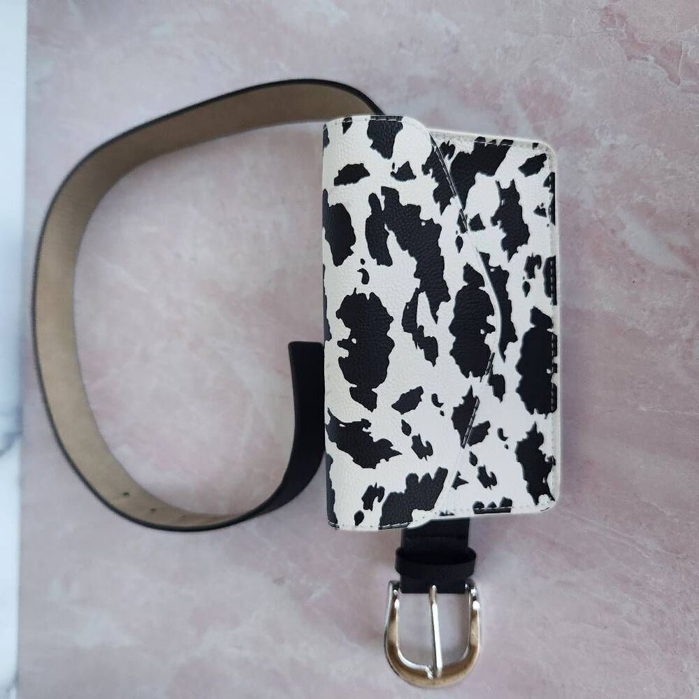 Dairy cow wallet envelope fanny pack belt black white belt women's medium